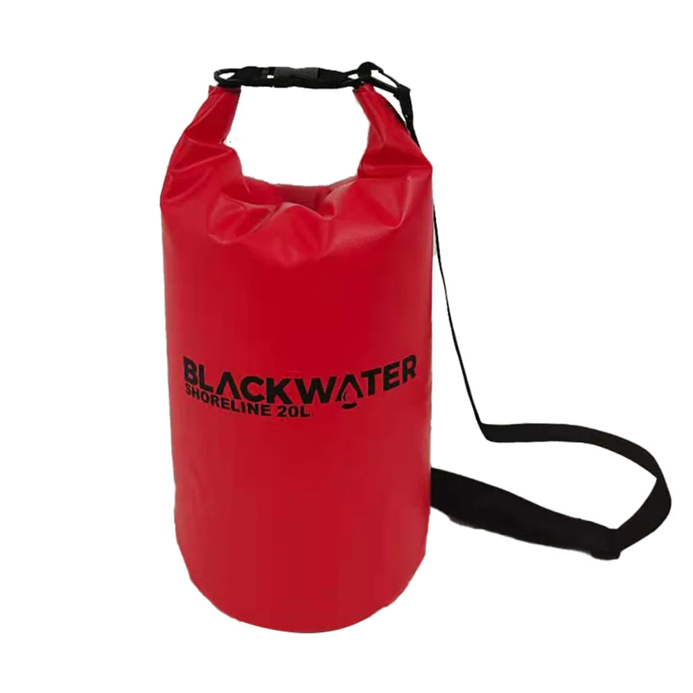 Red dry bag with Blackwater logo on a white background