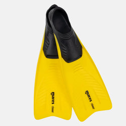 Yellow diving fin with black top on a white background