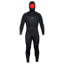 Black wetsuit with a hood on a white background