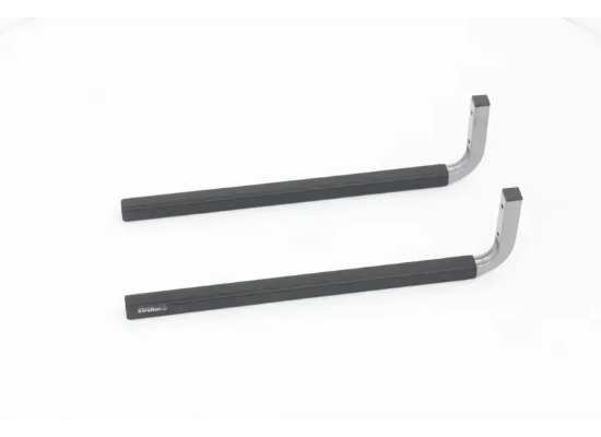Two black metal tools with curved handles on a white background