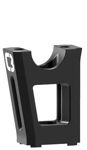 Black metal bracket with a logo on a white background