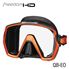 Orange goggles with a black strap on a white background