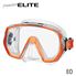 Orange safety goggles with a brand logo on a black background