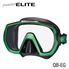 Goggles with a green frame and black lenses on a white background
