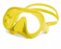 Yellow diving mask with a matching yellow strap, shown on a plain white background.
