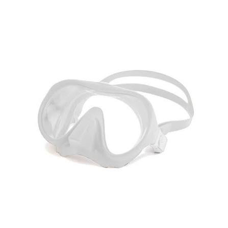 A white silicone diving mask with a matching white silicone strap, shown on a clean white background.
