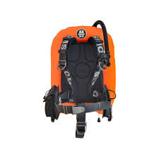 Orange and black backpack on a white background
