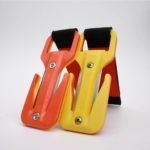 Two car window breakers, one red and one yellow, on a white background.