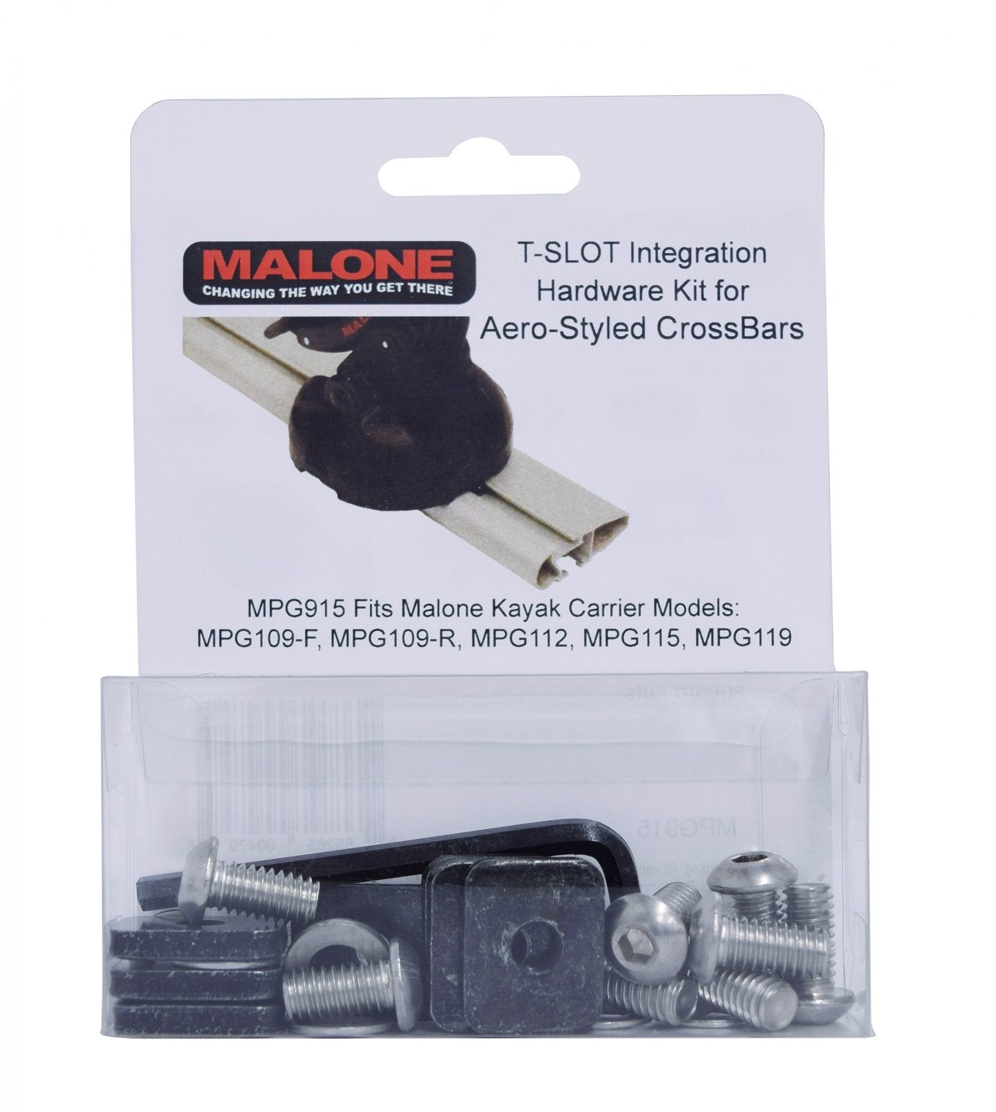Malone T-Slot integration hardware kit for Aero-Styled CrossBars packaging on a white background