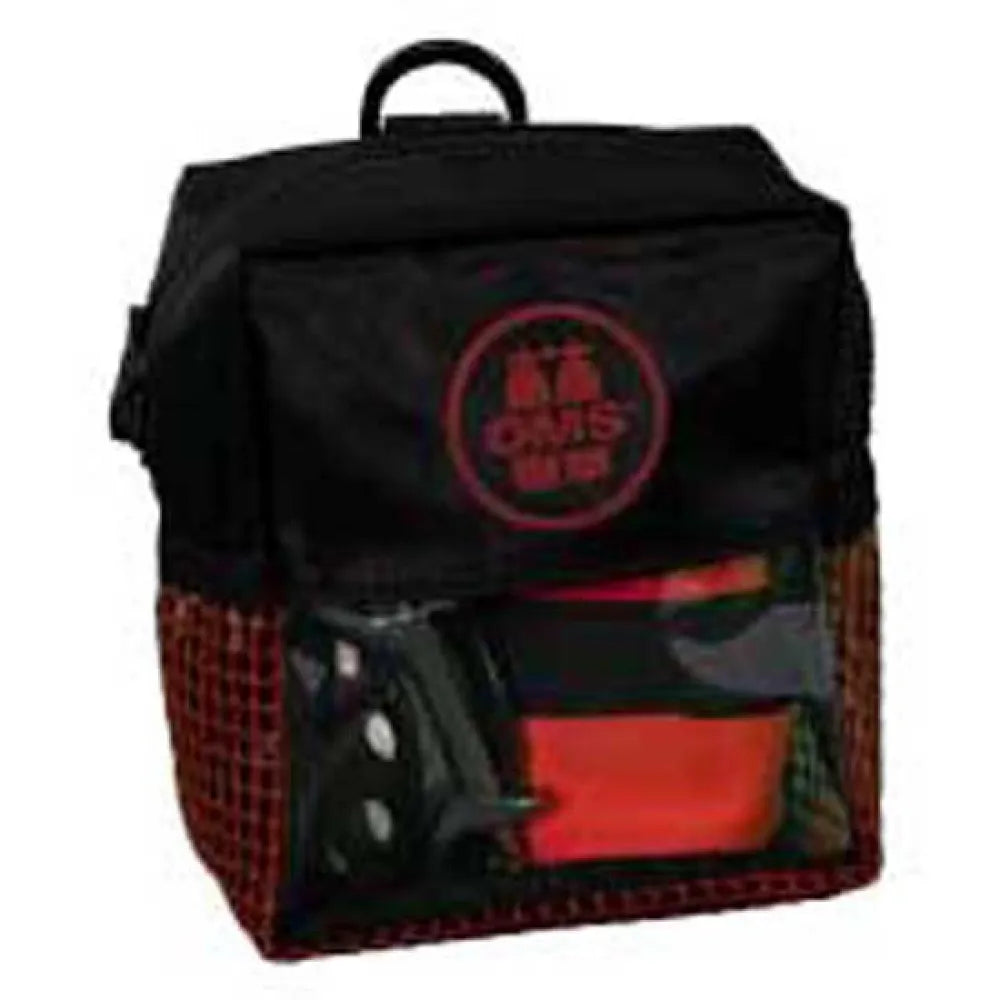 Black backpack with red accents and a visible brand logo on a white background