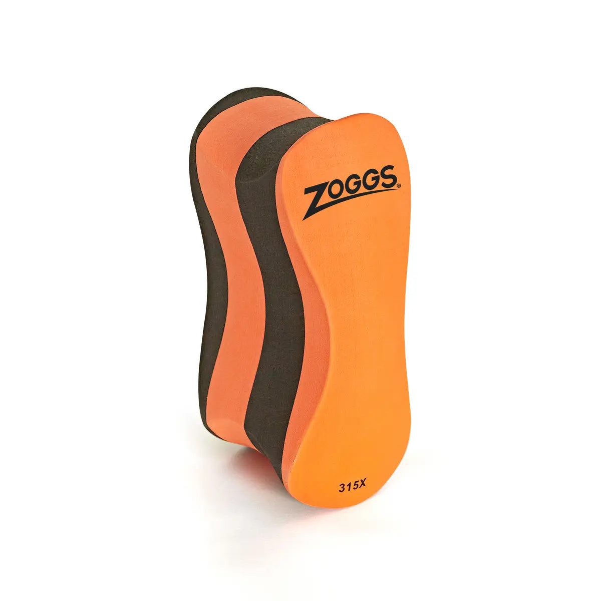 Orange and black Zoggs swim kickboard on a white background