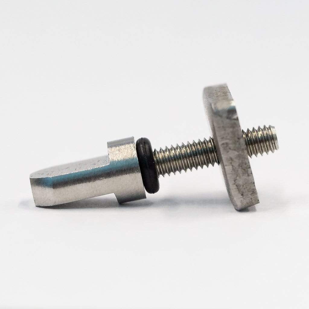 Metal screw and washer on a white background