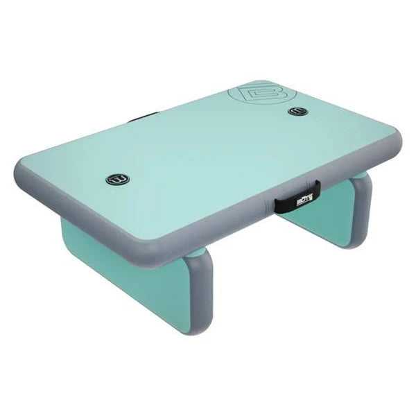 Light blue step platform with gray border on a white background