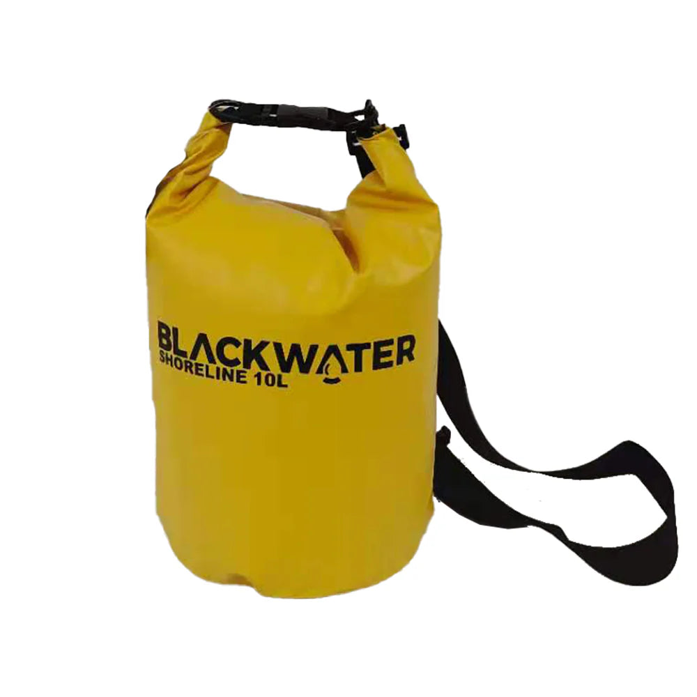Yellow dry bag with Blackwater branding on a white background