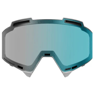 A pair of snow goggles with a metallic teal-blue frame and a large mirrored lens that transitions from silver to light blue. The brand 'G1000' is visible on the lower right corner of the lens.