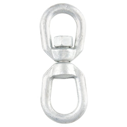 Metal swivel eye bolt on a white background