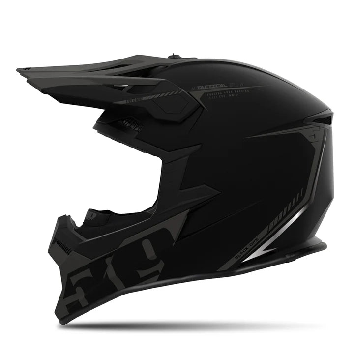 Black motocross helmet on a white background
