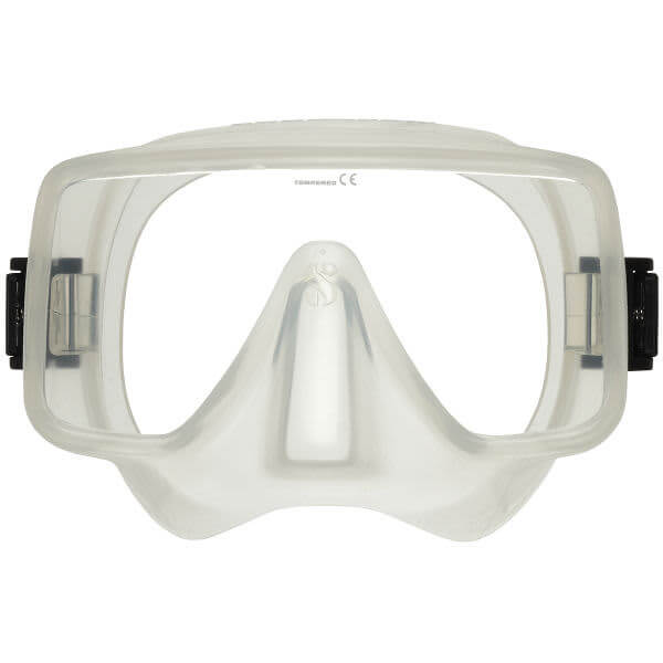Clear diving mask on a white background